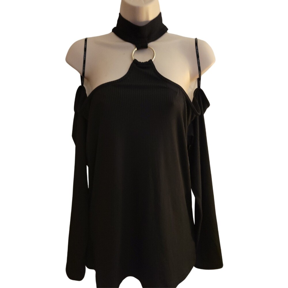 Forever 21+ NWT Black Open/Cold Shoulder Long Sleeve Blouse Size 1X